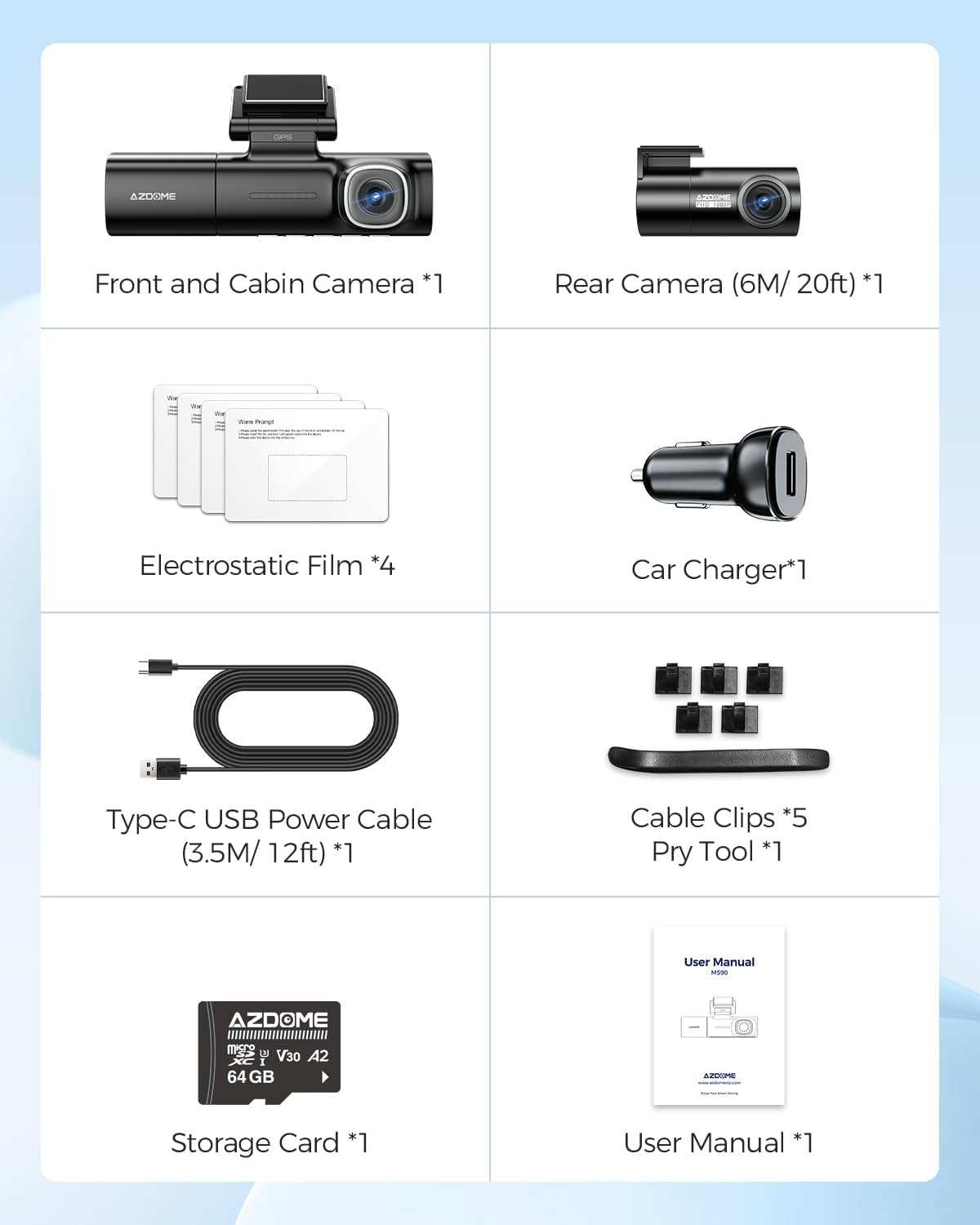 AZDOME M590 3-Channel Dash Cam | 4K WiFi 6 GPS IR Night Vision 64GB