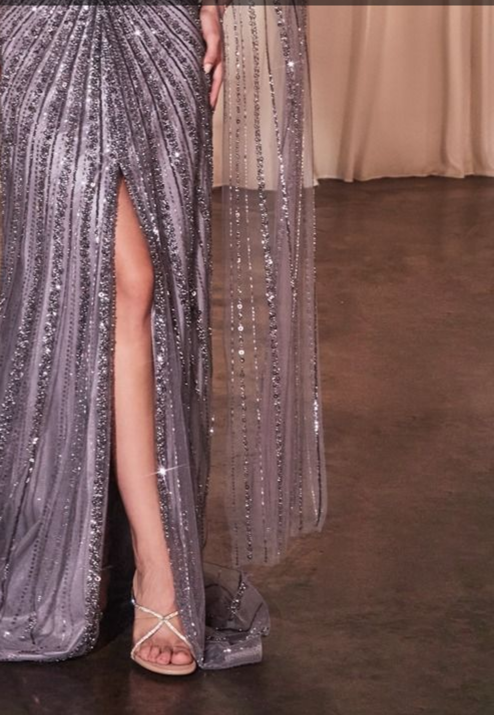 Long Sleeve Fully Beaded Sheath Gown