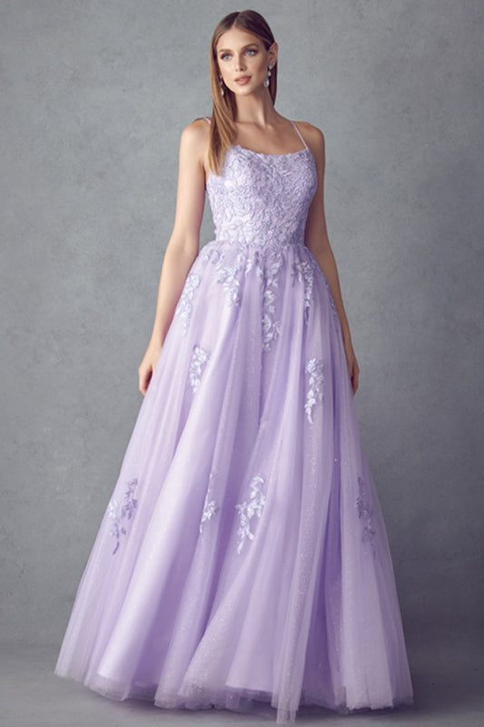 Floral Applique Tulle Prom Ball Gown