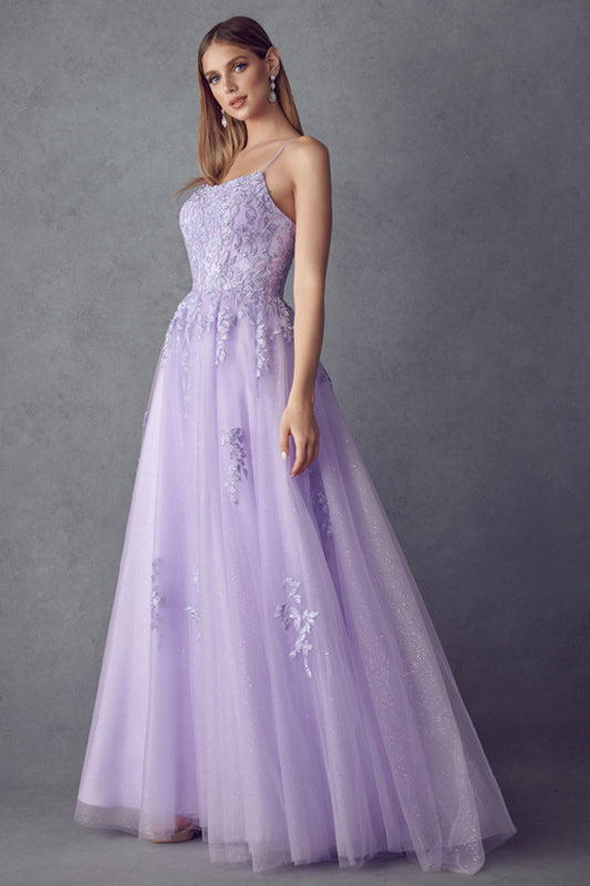 Floral Applique Tulle Prom Ball Gown