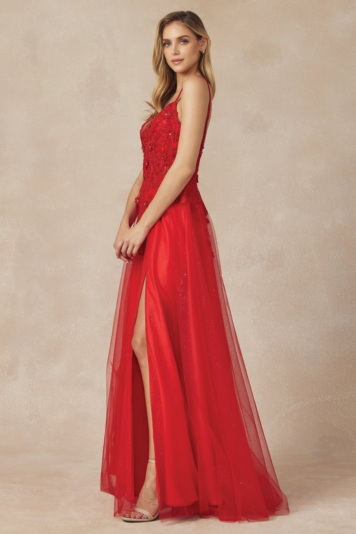 3D Flowers Embroidered Tulle Glitter Dress