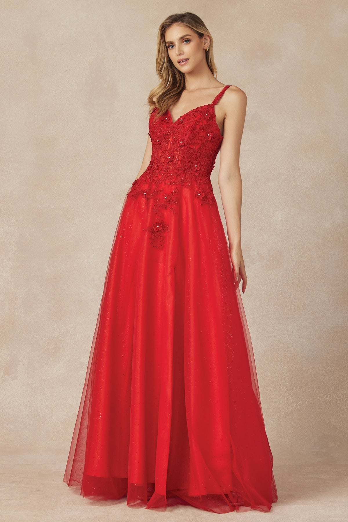 3D Flowers Embroidered Tulle Glitter Dress