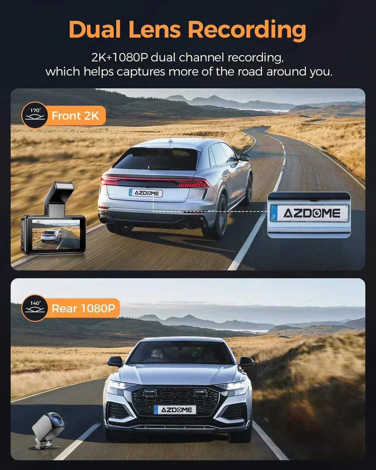 AZDOME M17 Pro Dual Dash Cam | Front & Rear with Time Lapse & App Control