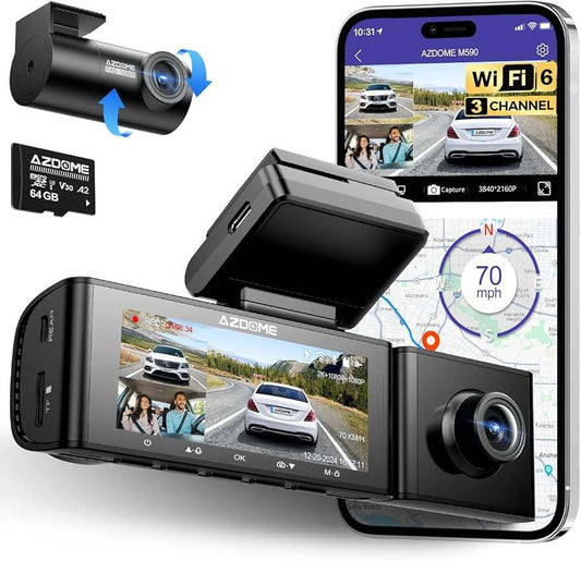 AZDOME M590 3-Channel Dash Cam | 4K WiFi 6 GPS IR Night Vision 64GB
