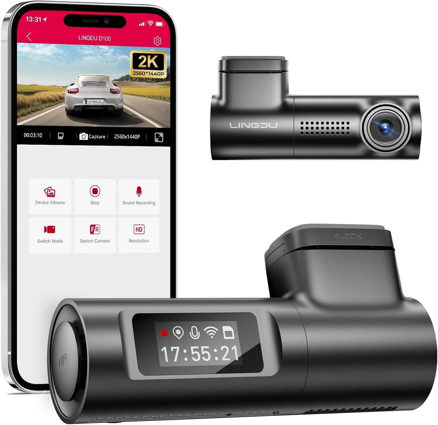 LINGDU D100 2.5K Front Dash Cam | WiFi Voice Control WDR Night Vision