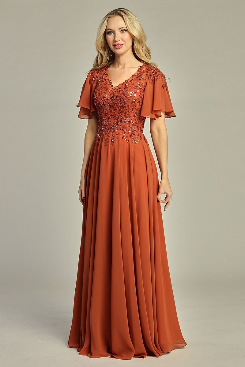 Chiffon A-Line Beaded Lace Bodice Dress - 5 Colors Available