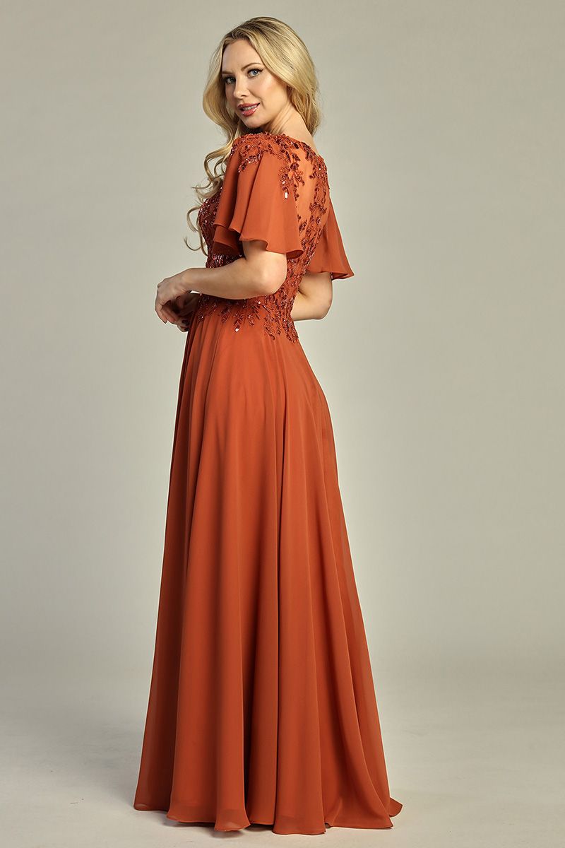 Chiffon A-Line Beaded Lace Bodice Dress - 5 Colors Available