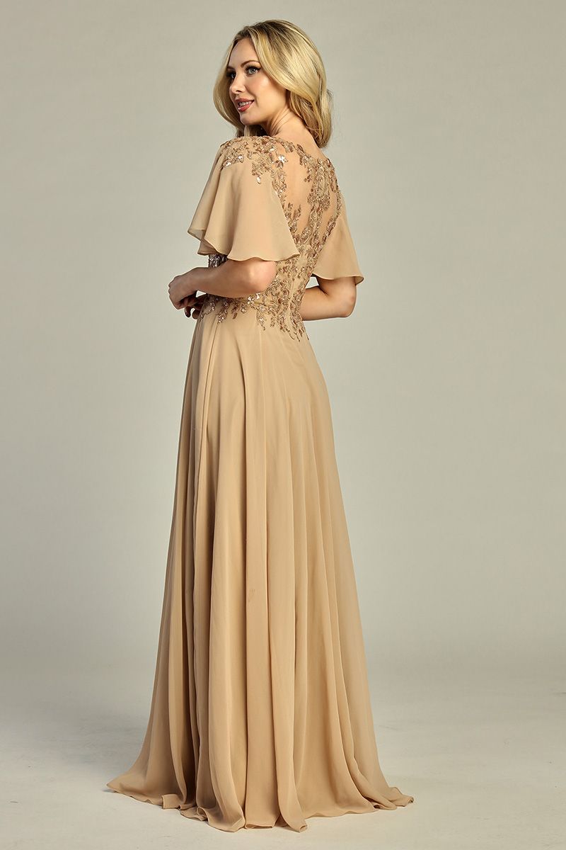 Chiffon A-Line Beaded Lace Bodice Dress - 5 Colors Available