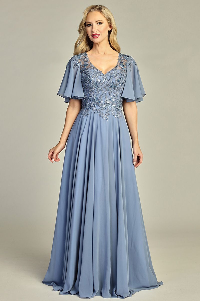 Chiffon A-Line Beaded Lace Bodice Dress - 5 Colors Available