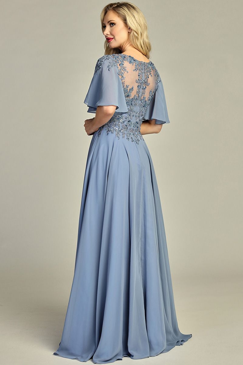 Chiffon A-Line Beaded Lace Bodice Dress - 5 Colors Available