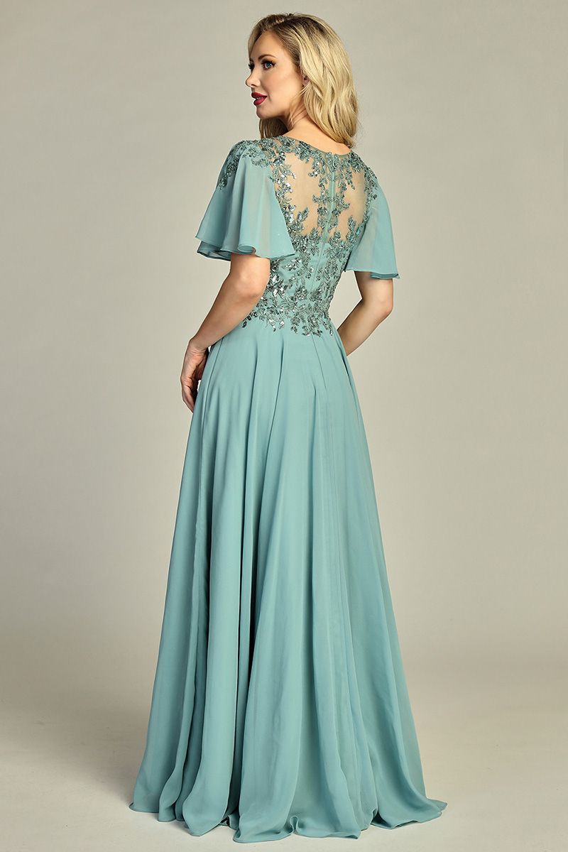 Chiffon A-Line Beaded Lace Bodice Dress - 5 Colors Available