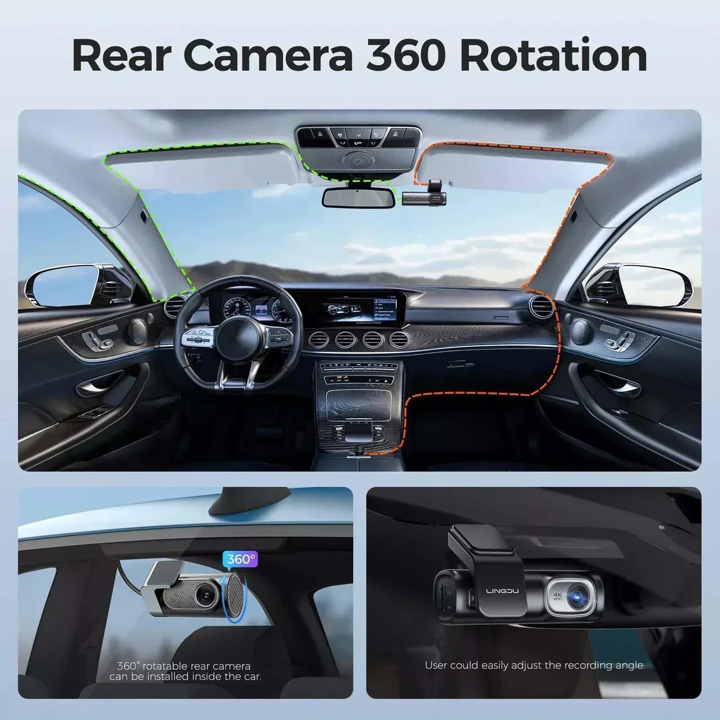 LINGDU D600 4K Dash Cam Front and Rear