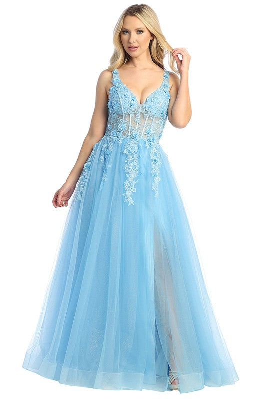 Embellished V-Top A-Line Dress