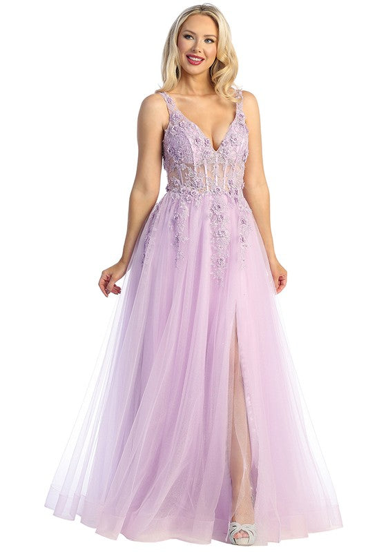 Embellished V-Top A-Line Dress
