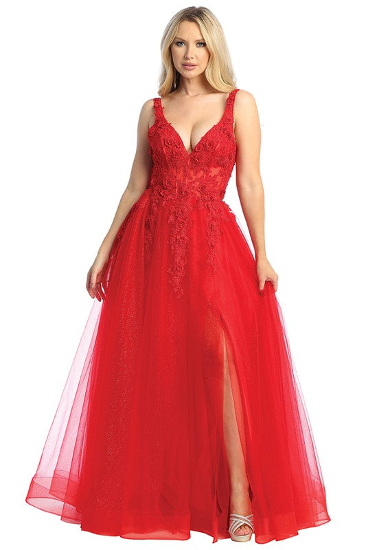Embellished V-Top A-Line Dress
