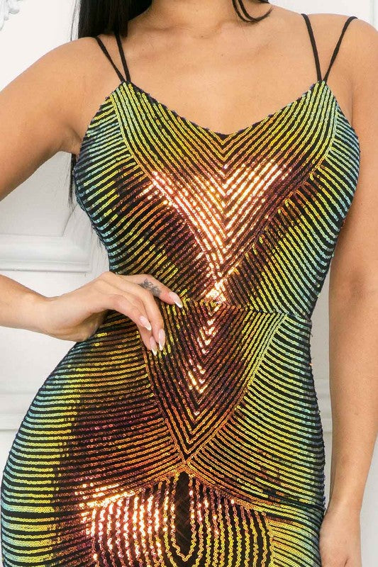 Multi Color Sequin Maxi Dress