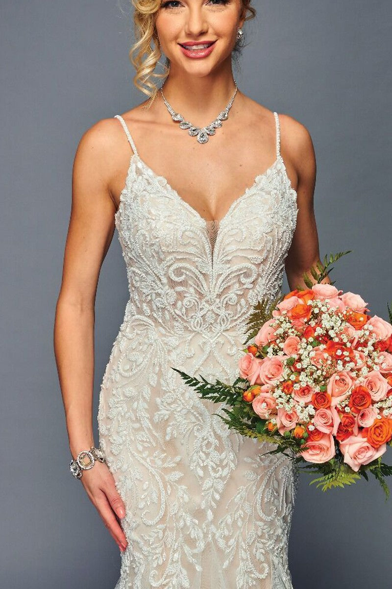 Spaghetti Straps V-Neckline Mermaid Court Train Wedding Dress