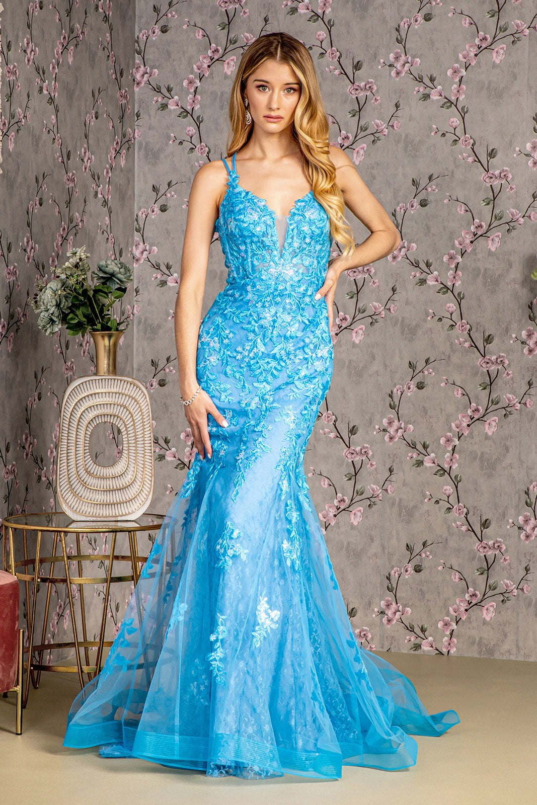 Floral Embroidery Sequin Sheer Bodice Mesh Mermaid