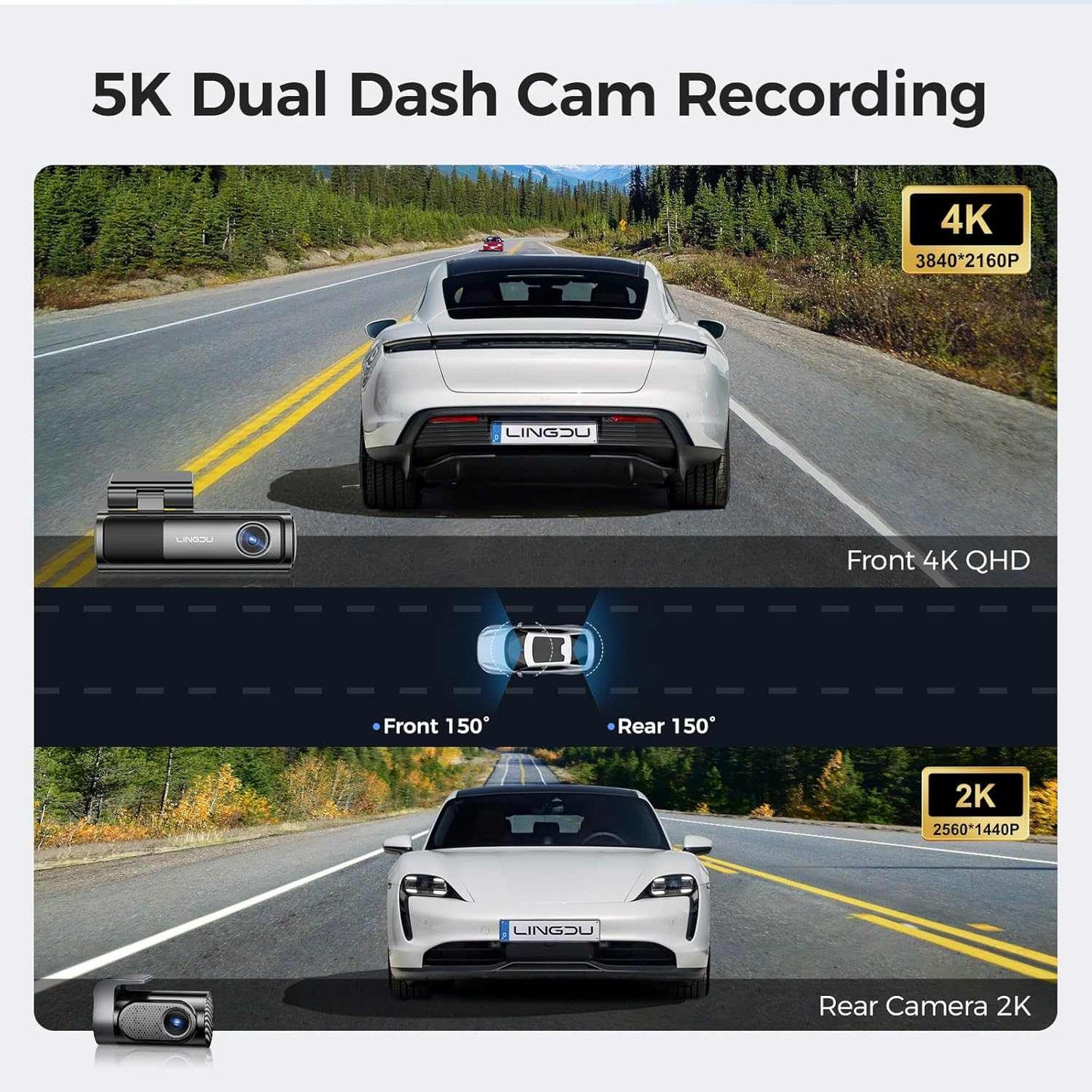 LINGDU LD06 5K Front and Rear Dash Cam