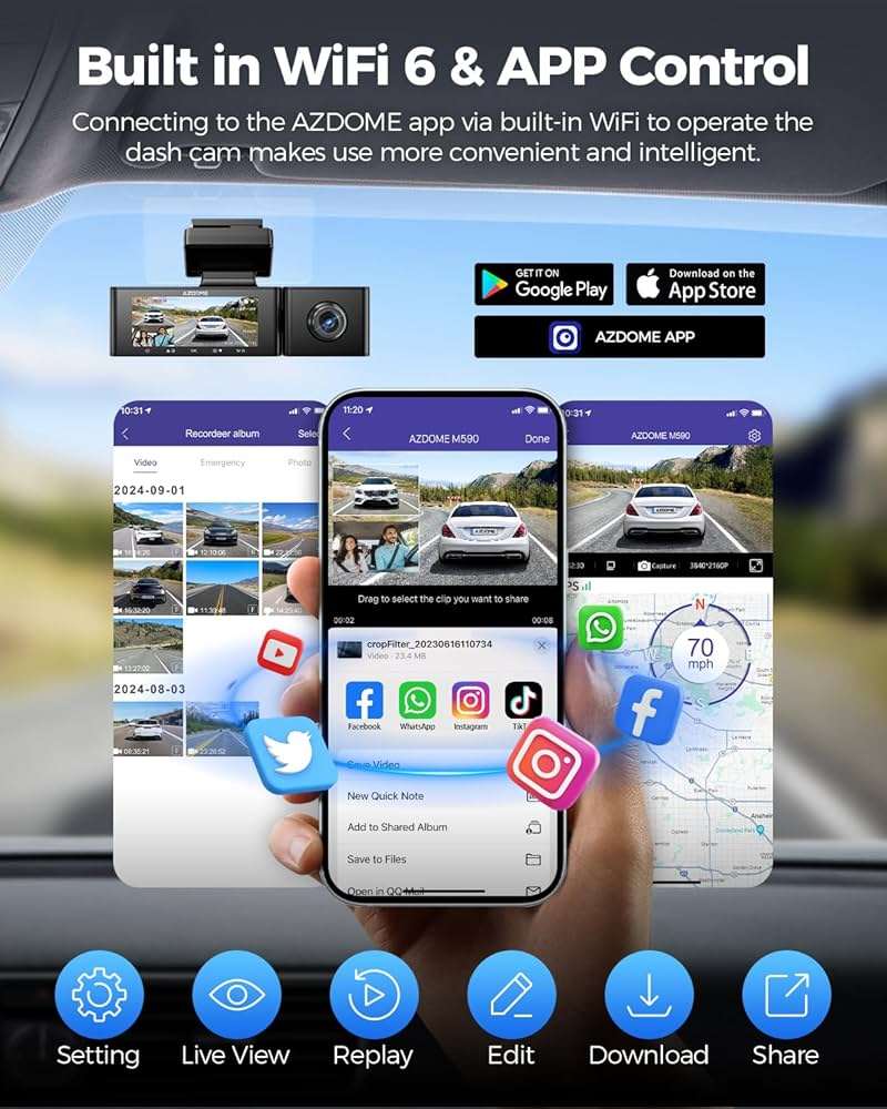AZDOME M590 3-Channel Dash Cam | 4K WiFi 6 GPS IR Night Vision 64GB