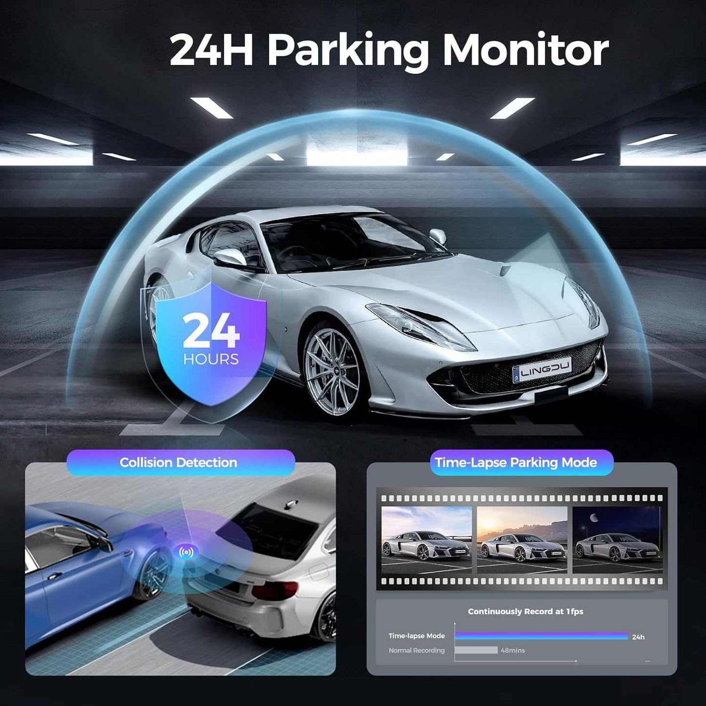 LINGDU D100 2.5K Front Dash Cam | WiFi Voice Control WDR Night Vision