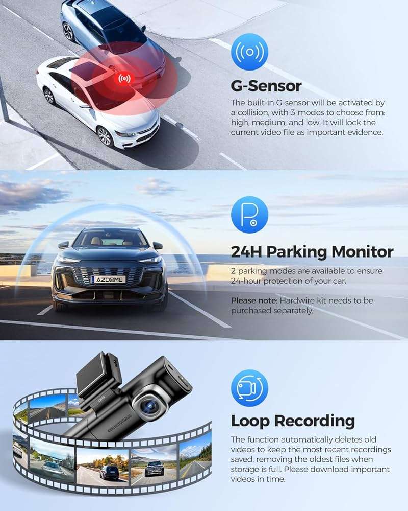 AZDOME M590 3-Channel Dash Cam | 4K WiFi 6 GPS IR Night Vision 64GB