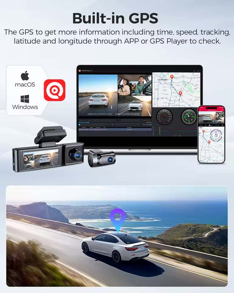 LINGDU C34 4K 3-Channel Dash Cam | Built-in WiFi GPS