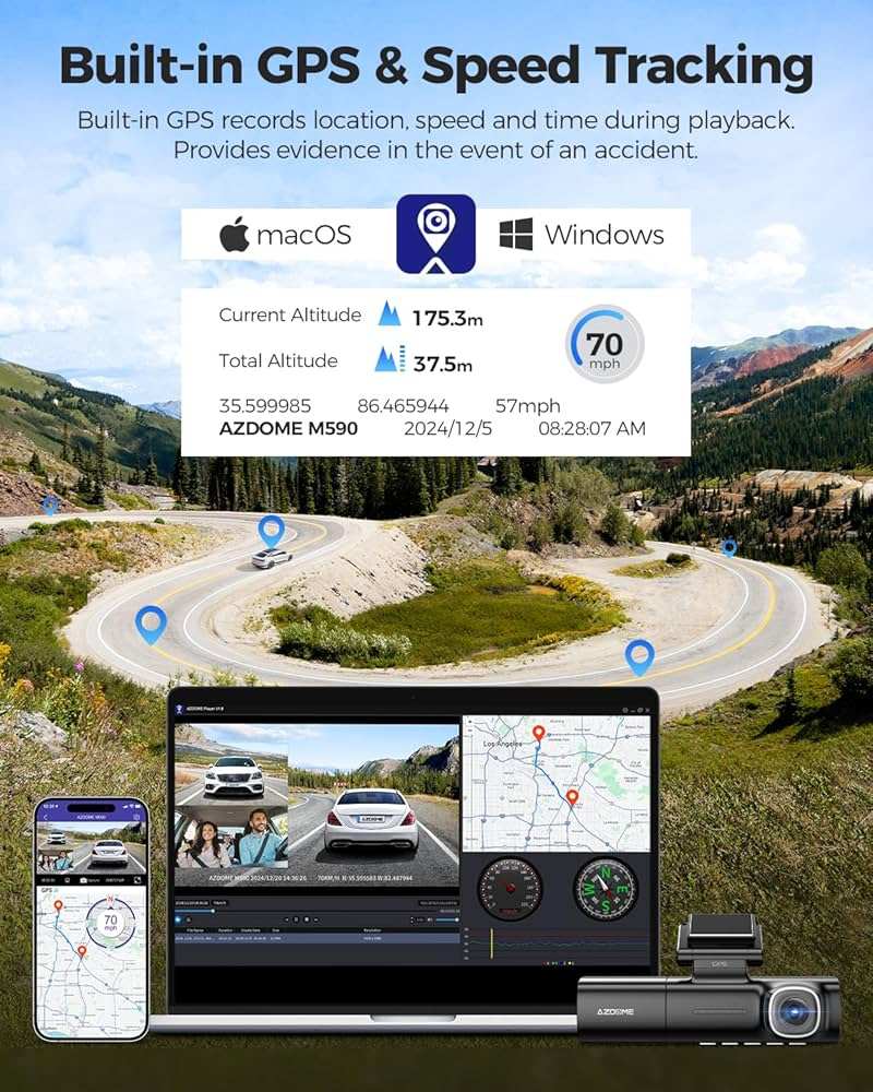 AZDOME M590 3-Channel Dash Cam | 4K WiFi 6 GPS IR Night Vision 64GB
