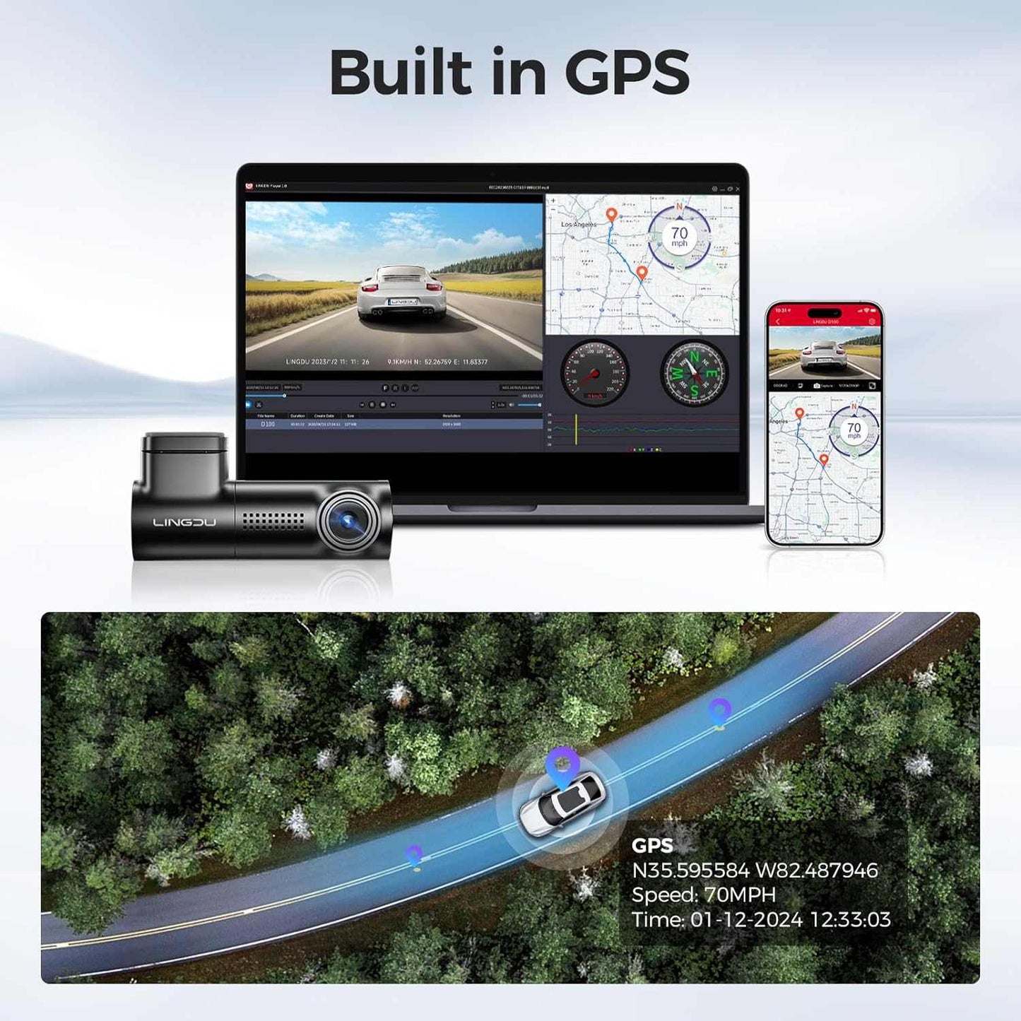 LINGDU D100 2.5K Front Dash Cam | WiFi Voice Control WDR Night Vision
