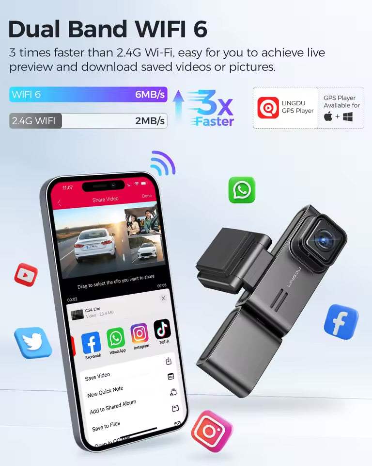 LINGDU C34 4K 3-Channel Dash Cam | Built-in WiFi GPS