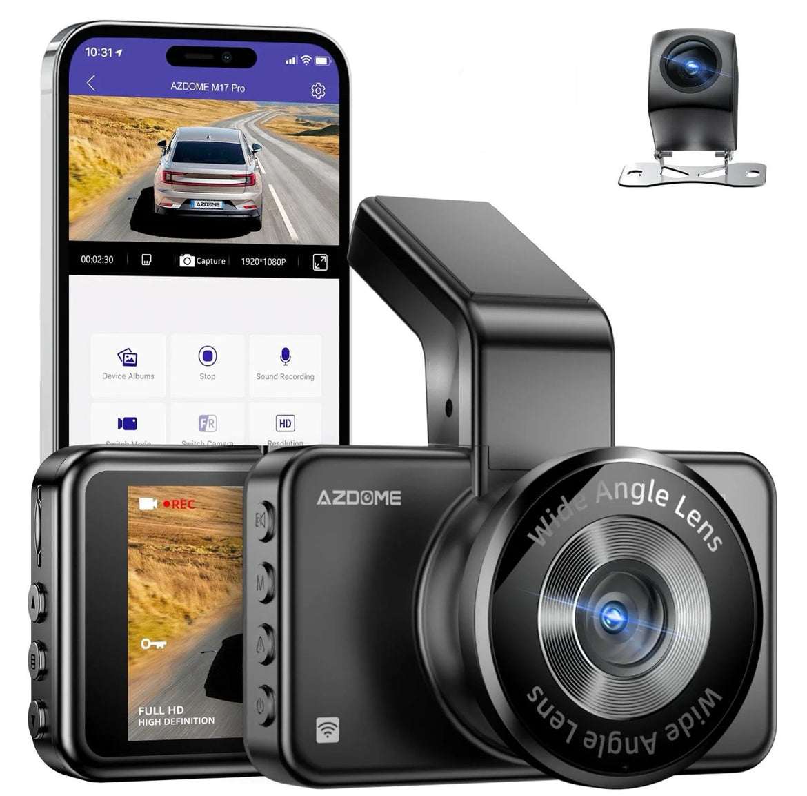 AZDOME M17 Pro Dual Dash Cam | Front & Rear with Time Lapse & App Control