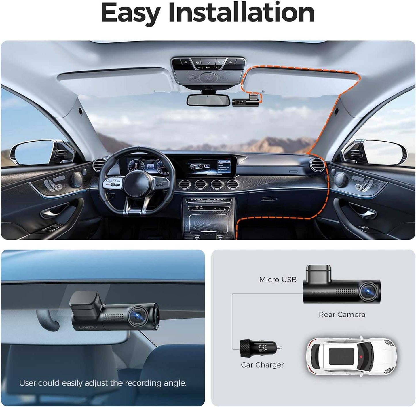 LINGDU D100 2.5K Front Dash Cam | WiFi Voice Control WDR Night Vision