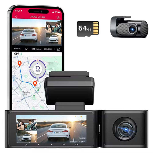 LINGDU C34 4K 3-Channel Dash Cam | Built-in WiFi GPS