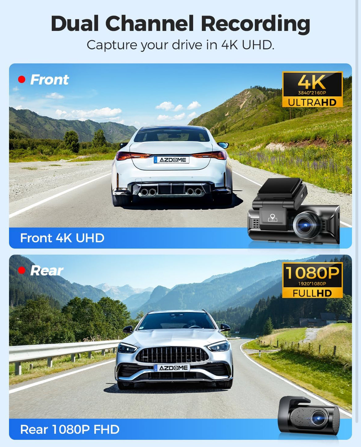 AZDOME M550 Pro 4K 3 Channel Dash Cam 5GHz WiFi GPS Dash Camera Parking Mode 64GB TF Card