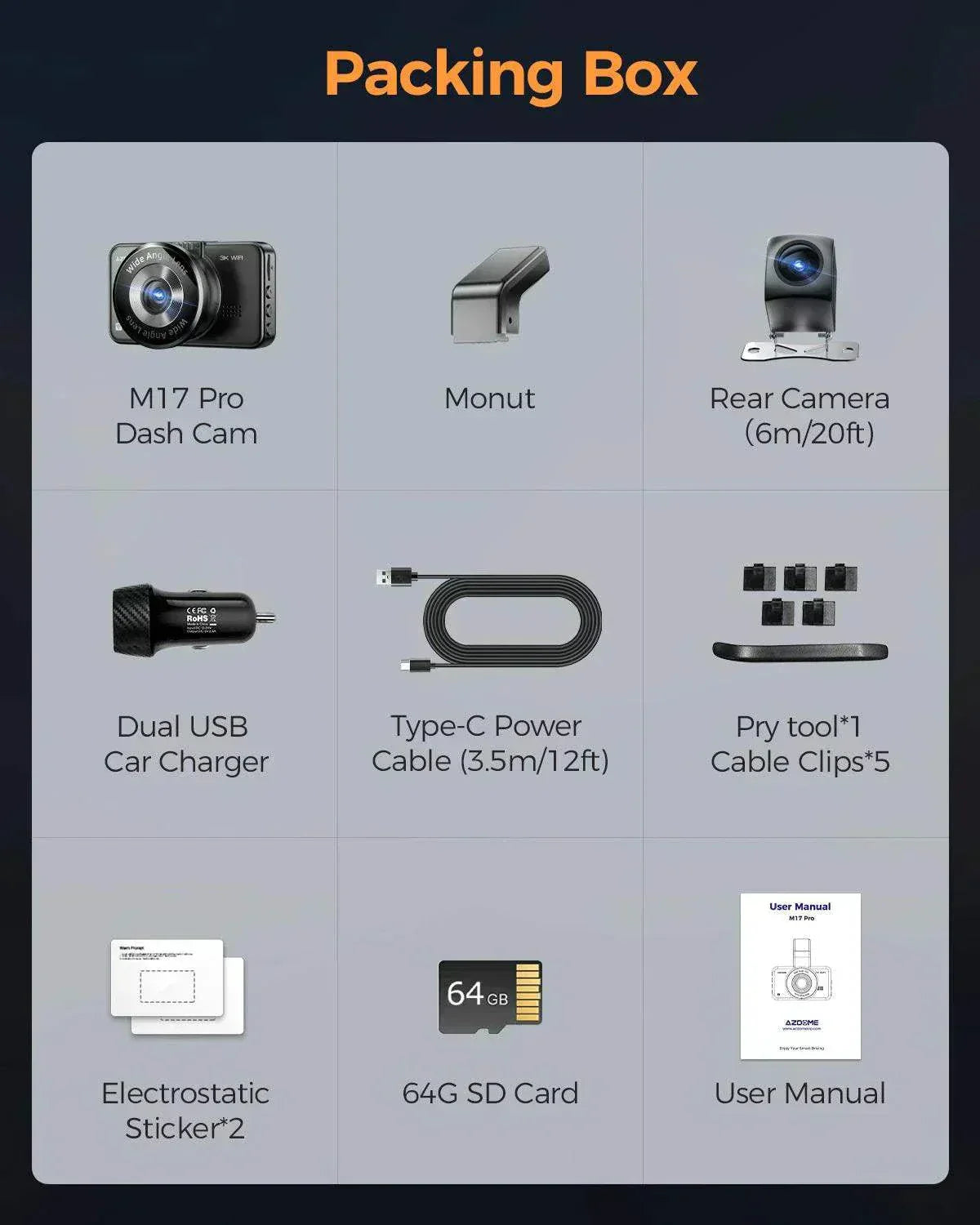 AZDOME M17 Pro Dual Dash Cam | Front & Rear with Time Lapse & App Control