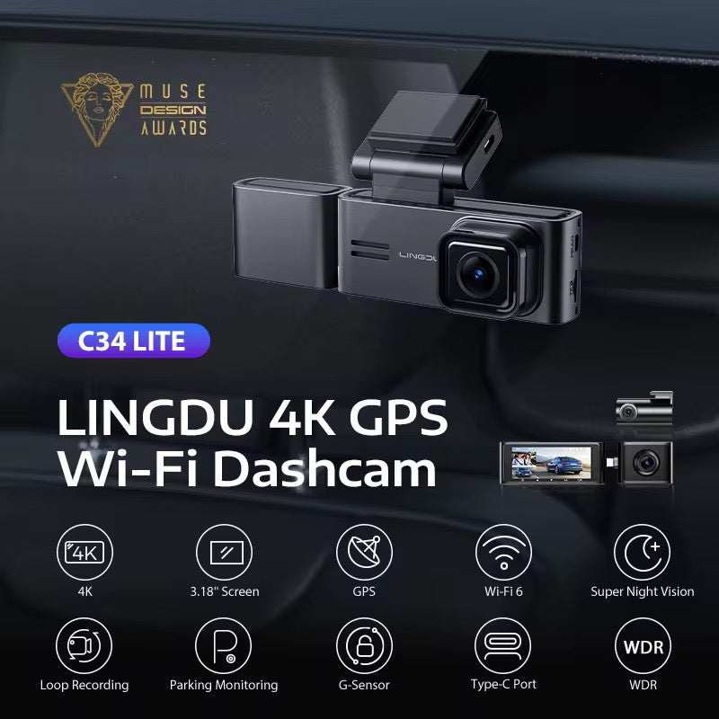 LINGDU C34 4K 3-Channel Dash Cam | Built-in WiFi GPS