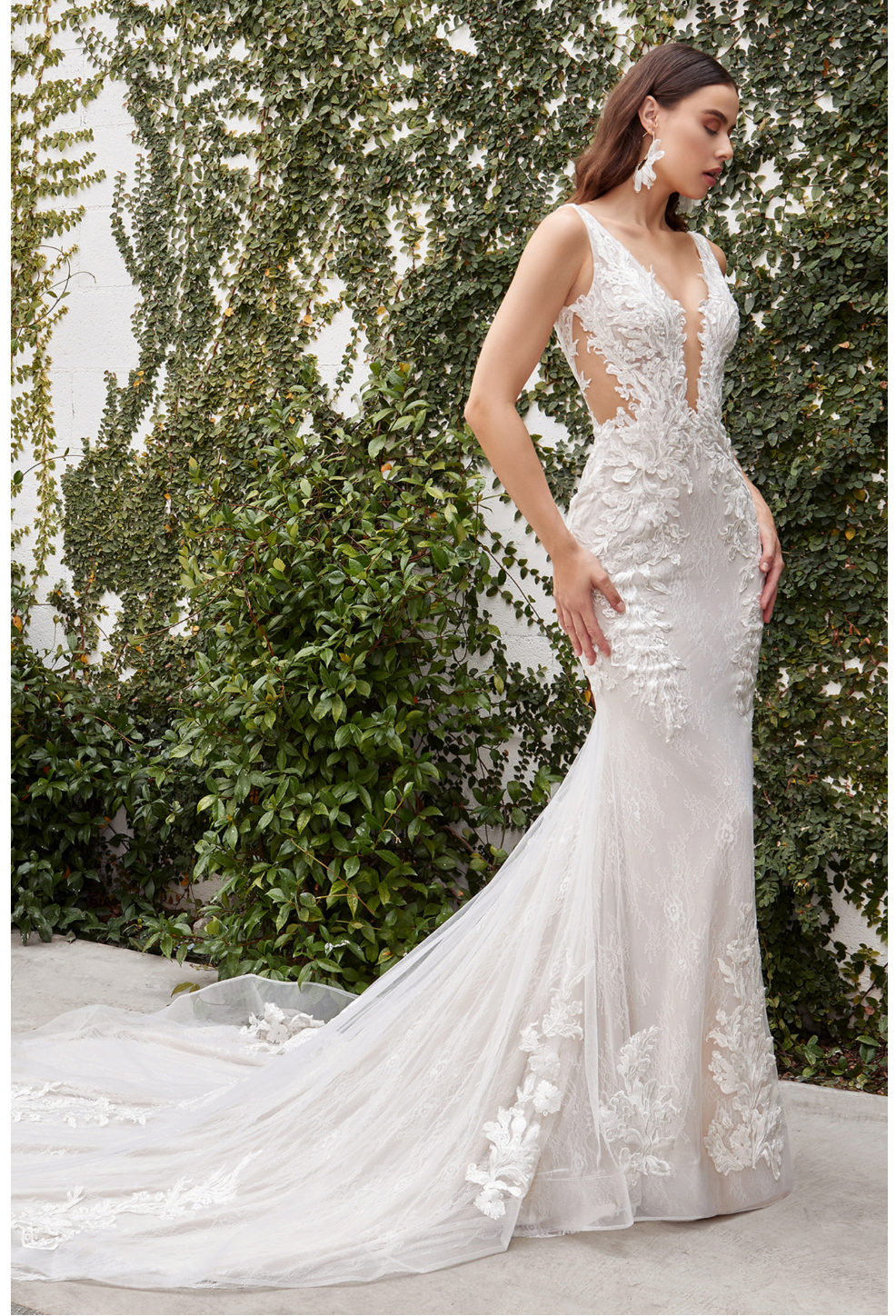 Lace-Edge V-Neckline Mermaid Gown