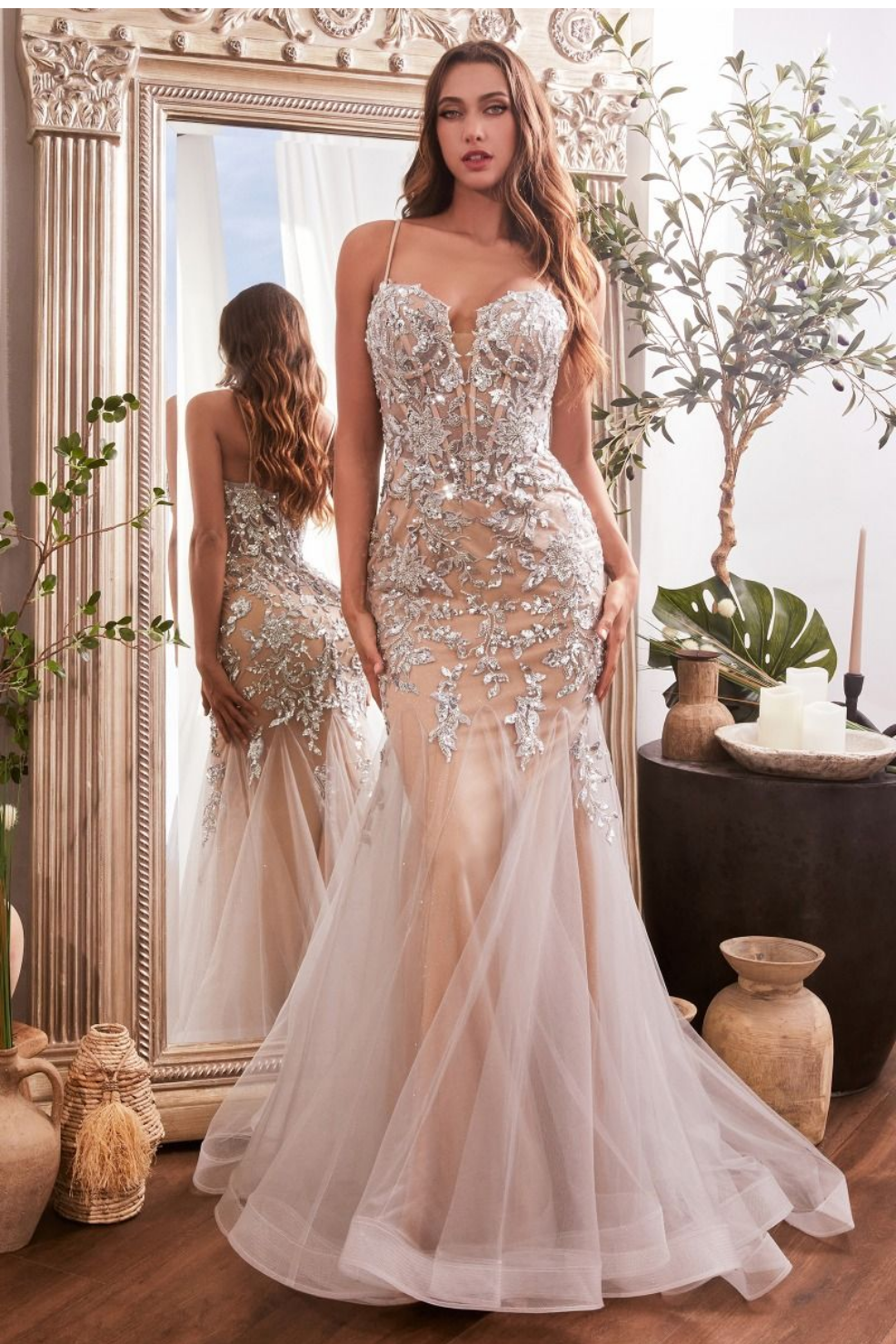 Sequin Floral Print Mermaid Gown - Style 2