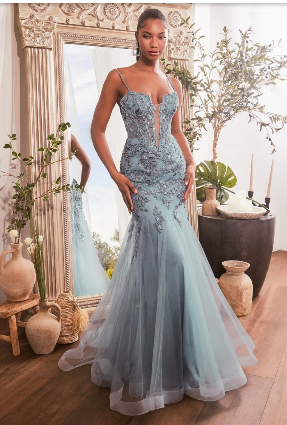 Sequin Floral Print Mermaid Gown