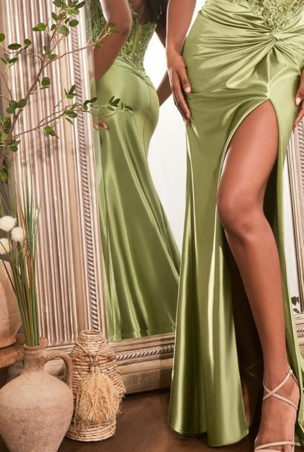 Fitted Satin Gown With Embellished Bodice - Style 2