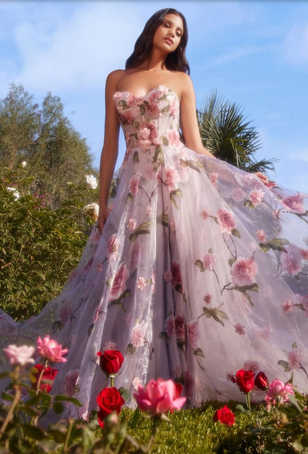 Portrait of a Rose Printed Organza Gown