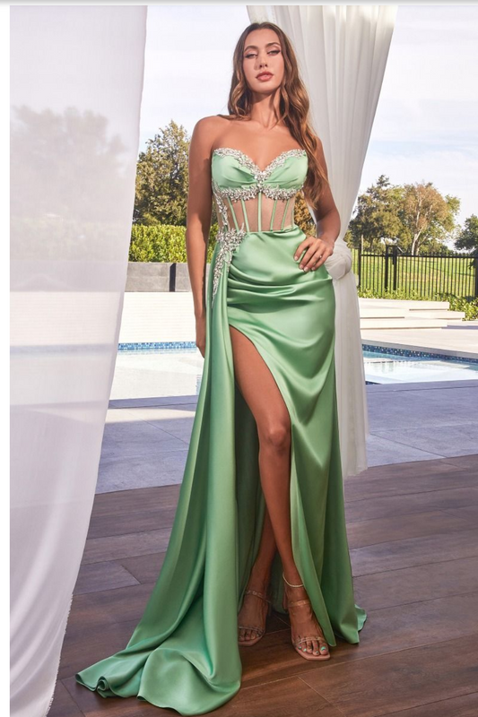 Satin Fitted Gown With Embellishment - Style 2