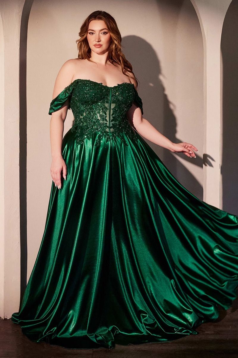 Off The Shoulder Lace & Satin A-Line Dress - 5 Colors Available