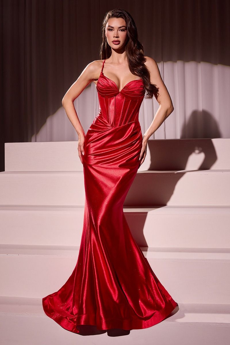 Glitter Dusted Fitted Stretch Satin Gown - Style 2