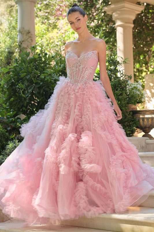 A-Line Gown With Romantic Layered Soft Tulle & Glitter Accents