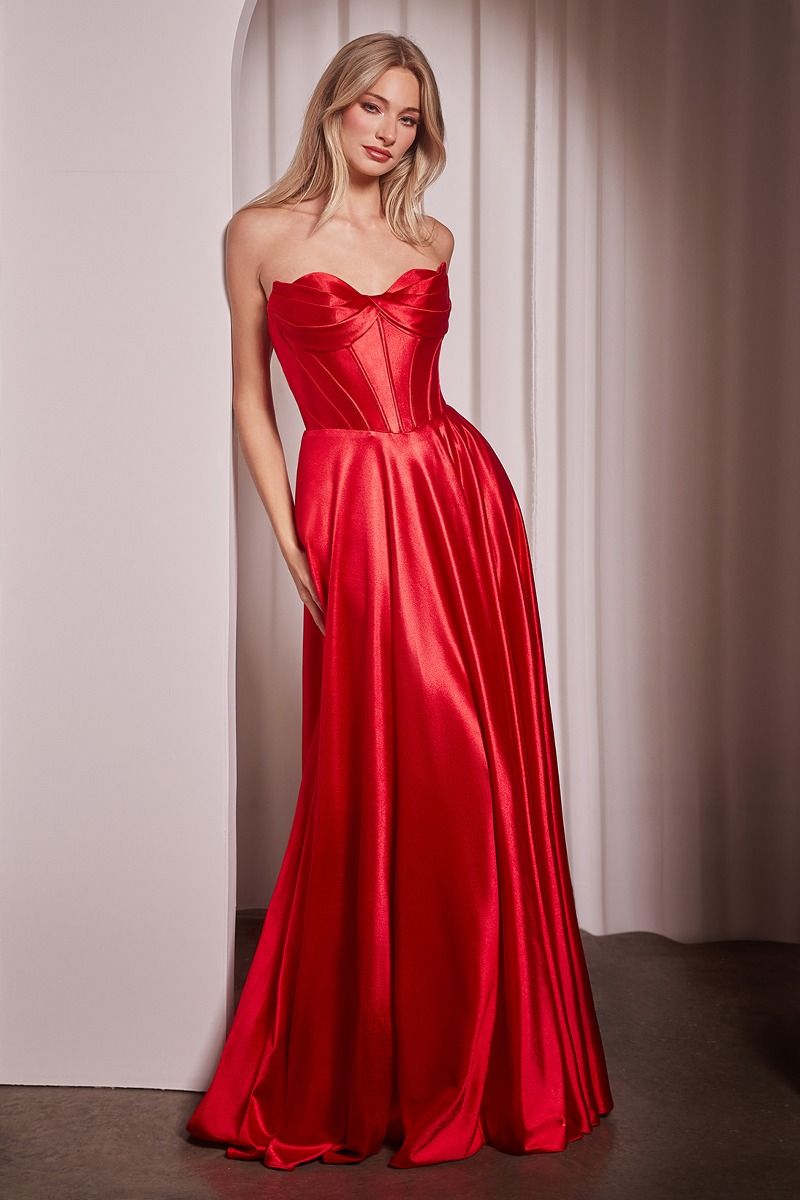Strapless Satin A-Line Dress - 7 Colors Available Style 3