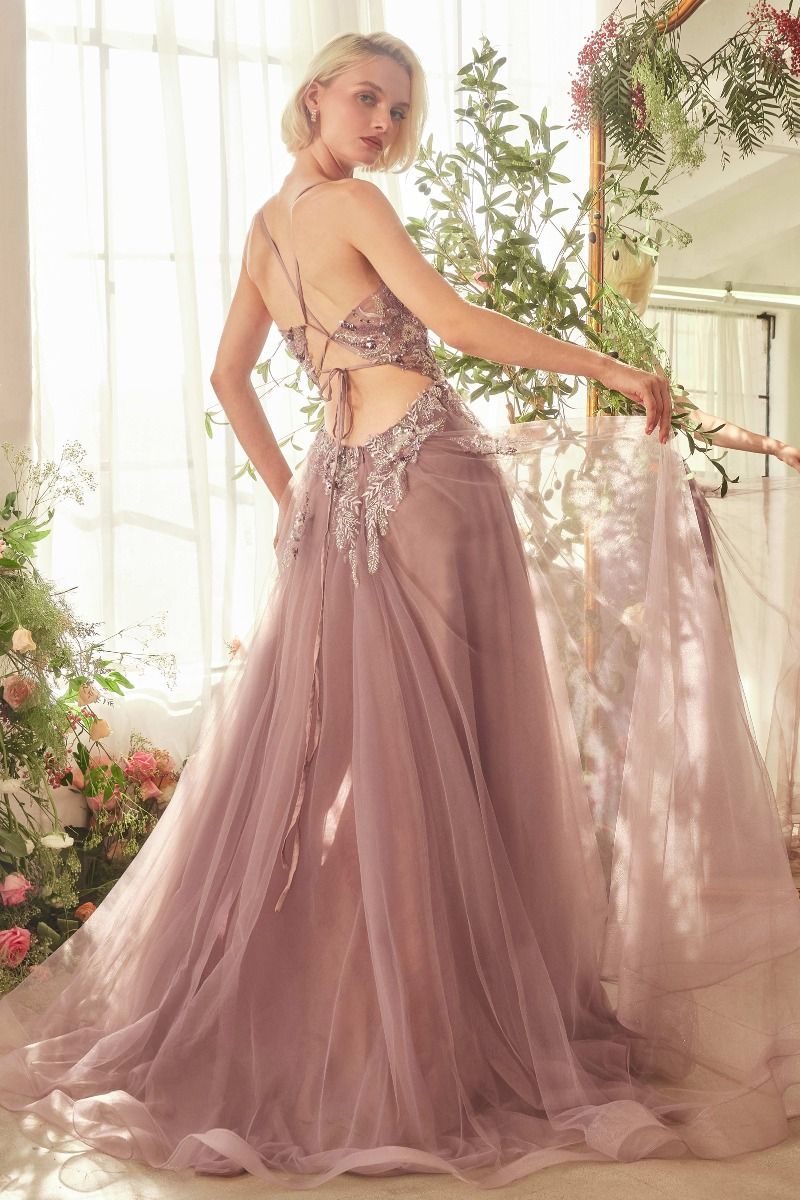 English Violet A-Line Layered Tulle Gown