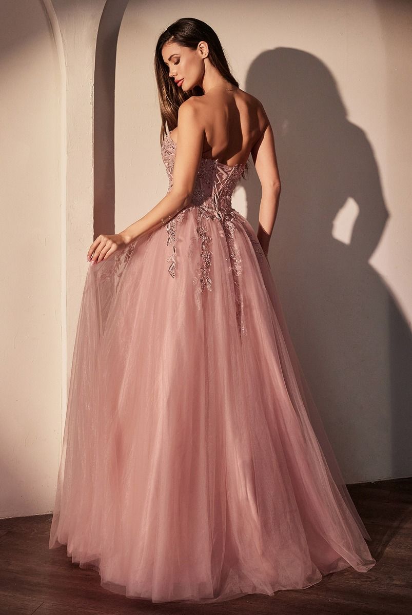 Pink Ball Gown With Floral Appliqué