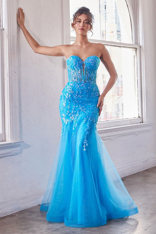 Strapless Embellished Mermaid Gown - Ocean Blue