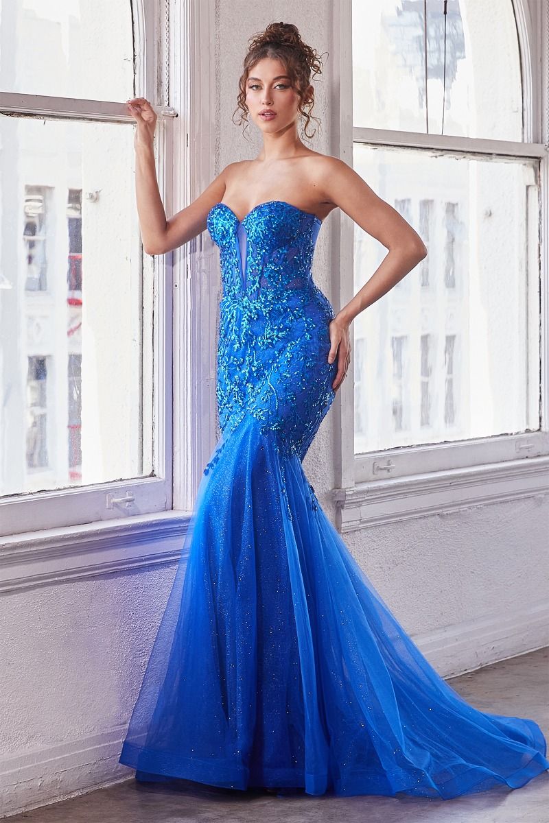 Strapless Embellished Mermaid Gown - Royal Blue